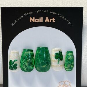 Green and White Shamrock Nail Art Set